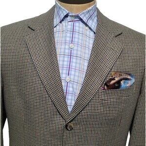 Jos A Bank Blazer Mens 41R Houndstooth  Wool Silk Blend Sportscoat 3 Button